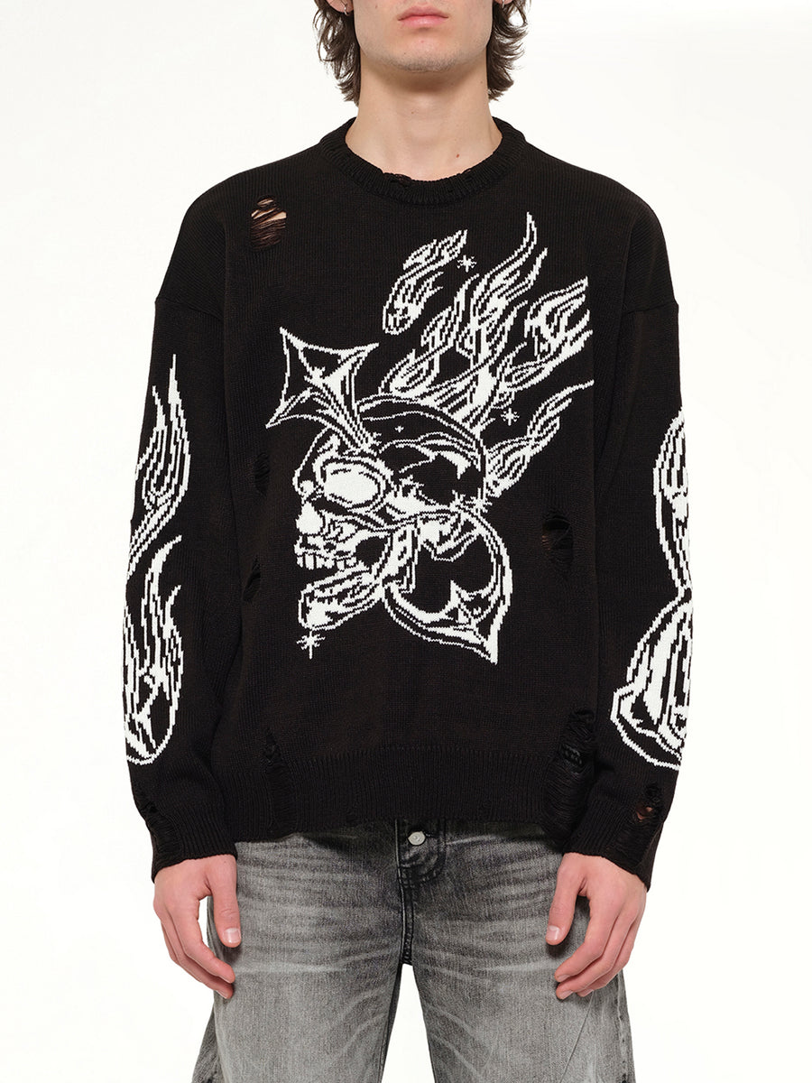 TC Chrome Skull Knit Sweater in Black