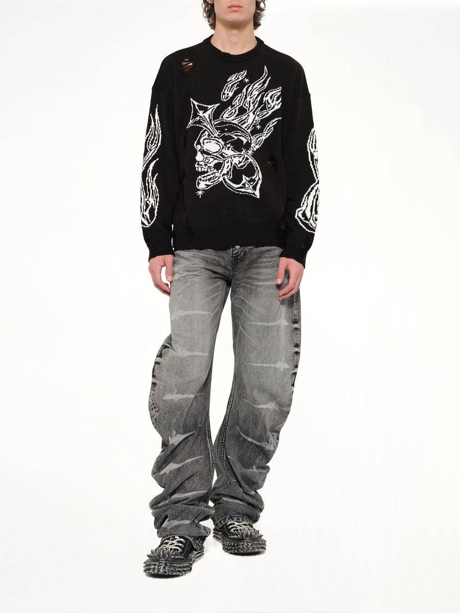 TC Chrome Skull Knit Sweater in Black