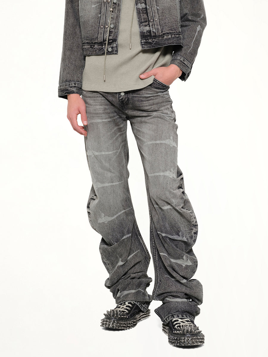 TC Laser Washed Parkour Denim Pants in Black