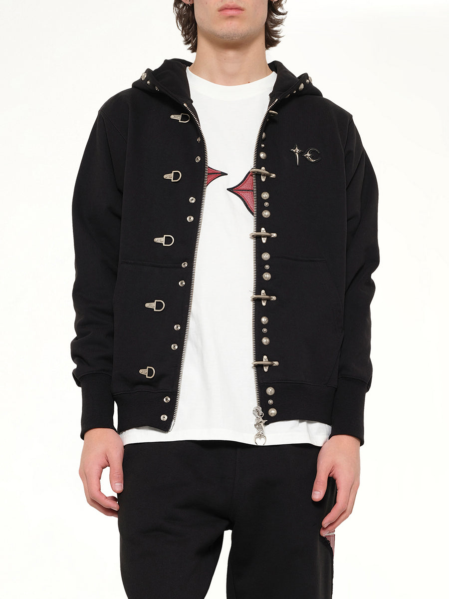 TC Studded Line Zip-Up Hoodie in Black