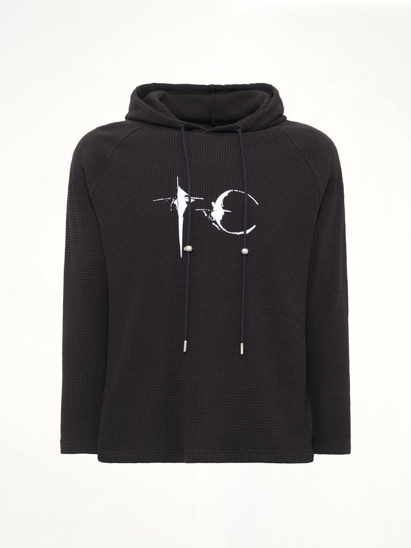 Bulk Shoulder Waffle Hoodie in Black