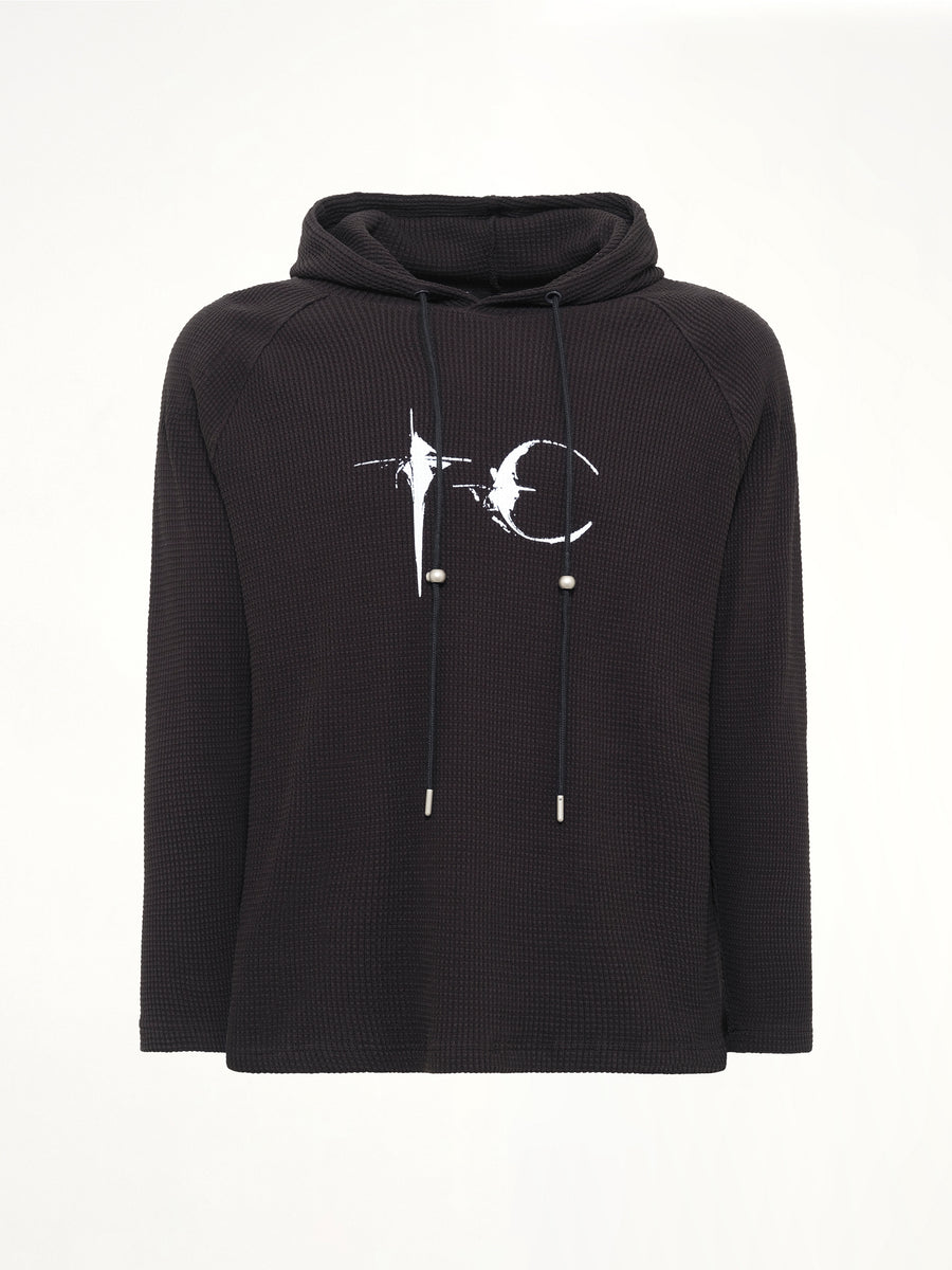 Bulk Shoulder Waffle Hoodie in Black