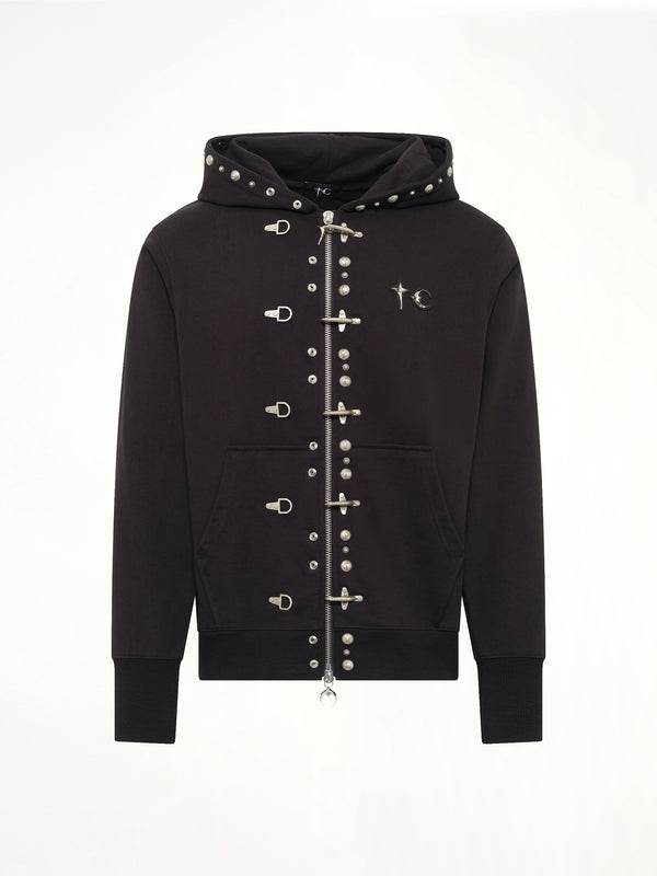 TC Studded Line Zip-Up Hoodie in Black