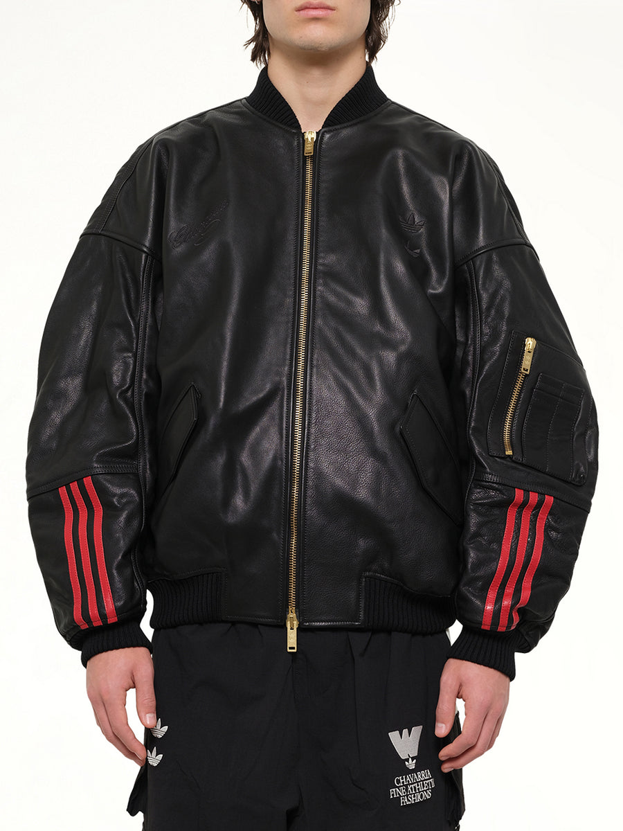 Adidas X Chavarria Leather Bomber Jacket in Black