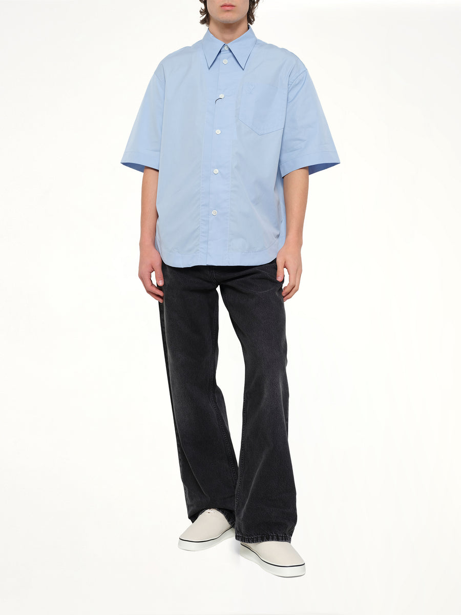 Camp Collar Short Sleeve Shirt in Blue