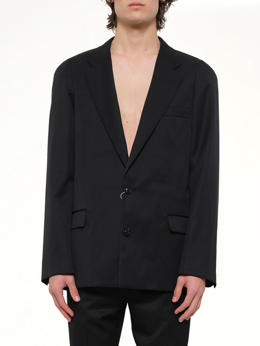 Compact Light Wool Blazer in Black