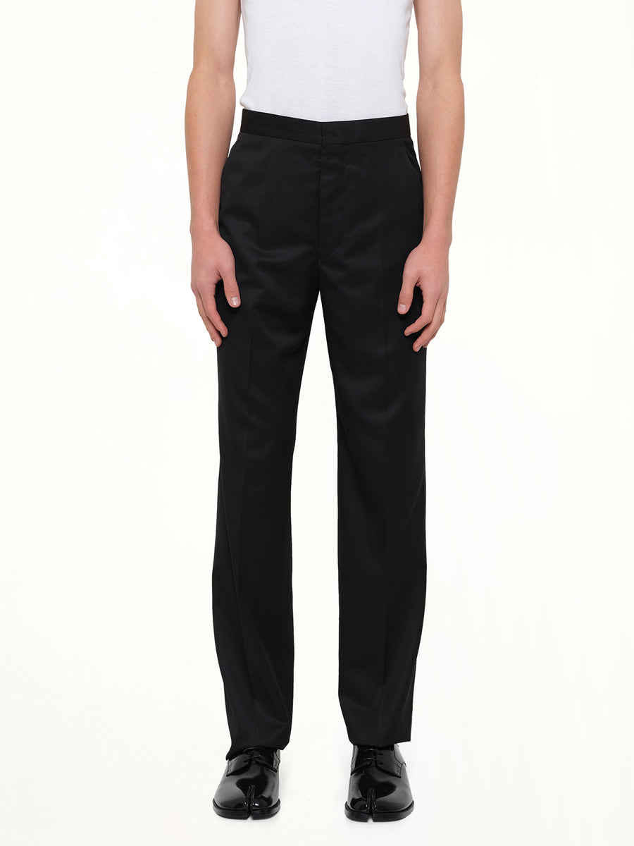 Compact Light Wool Suit Pants in Black