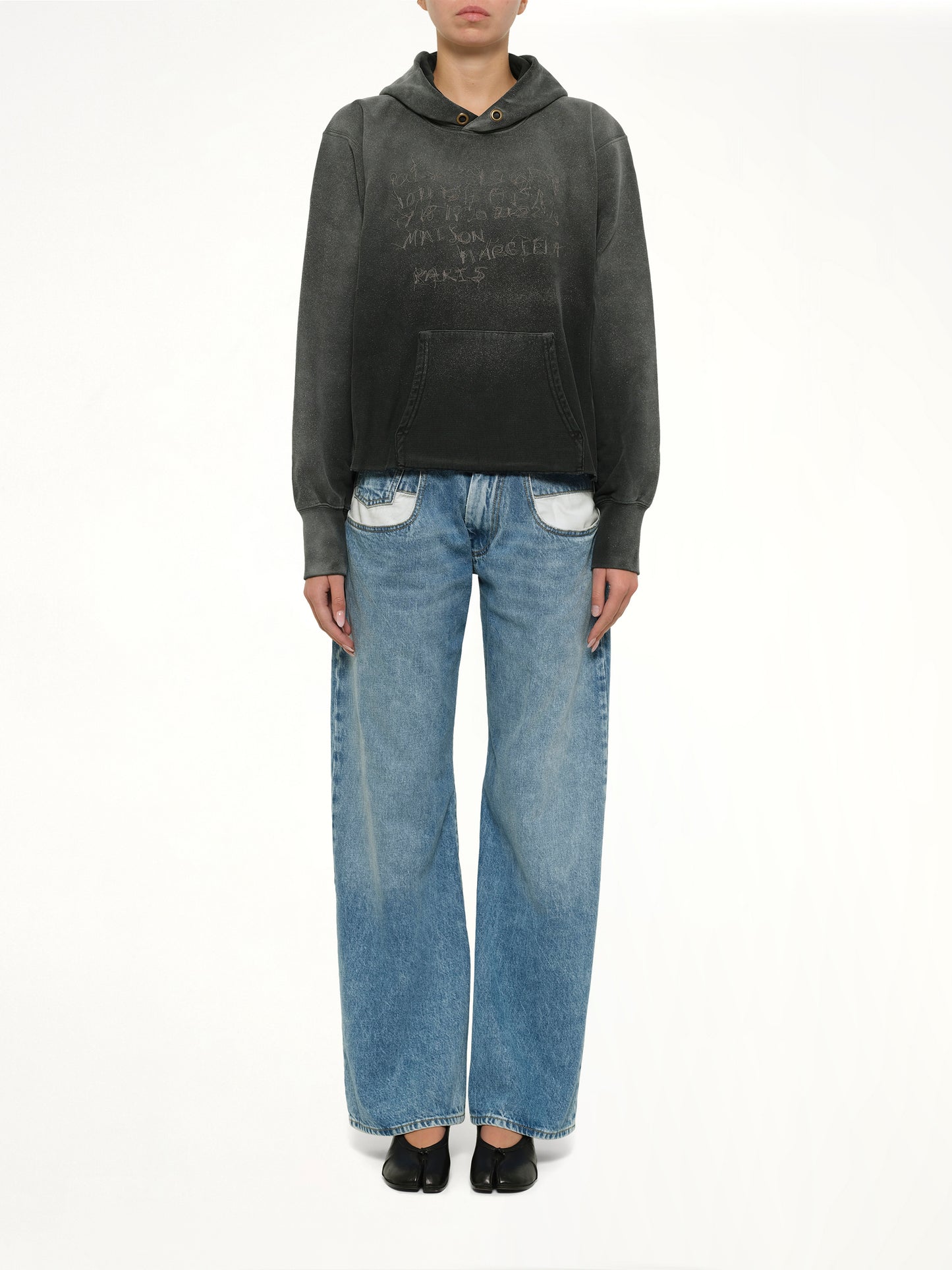 Number Hoodie in Washed Black