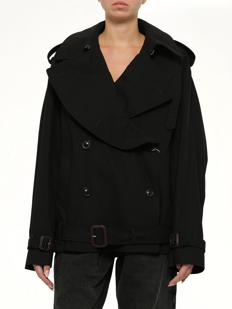 Open Neck Trench Jacket in Black