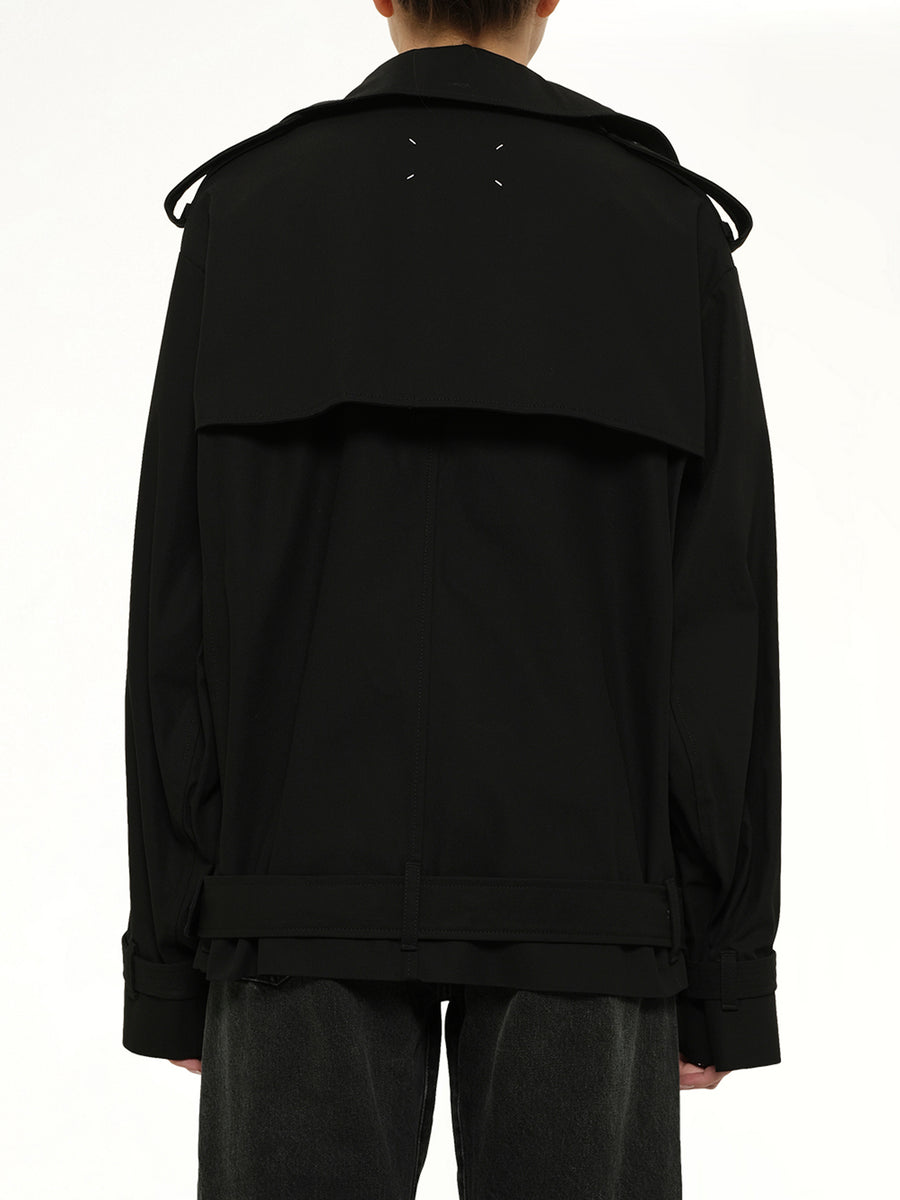 Open Neck Trench Jacket in Black