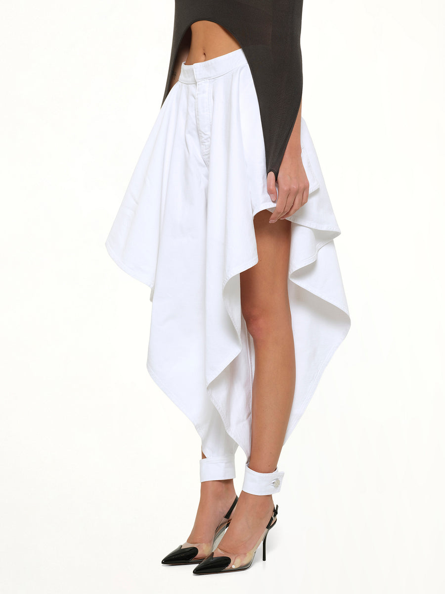 Panelled Pants in White Denim