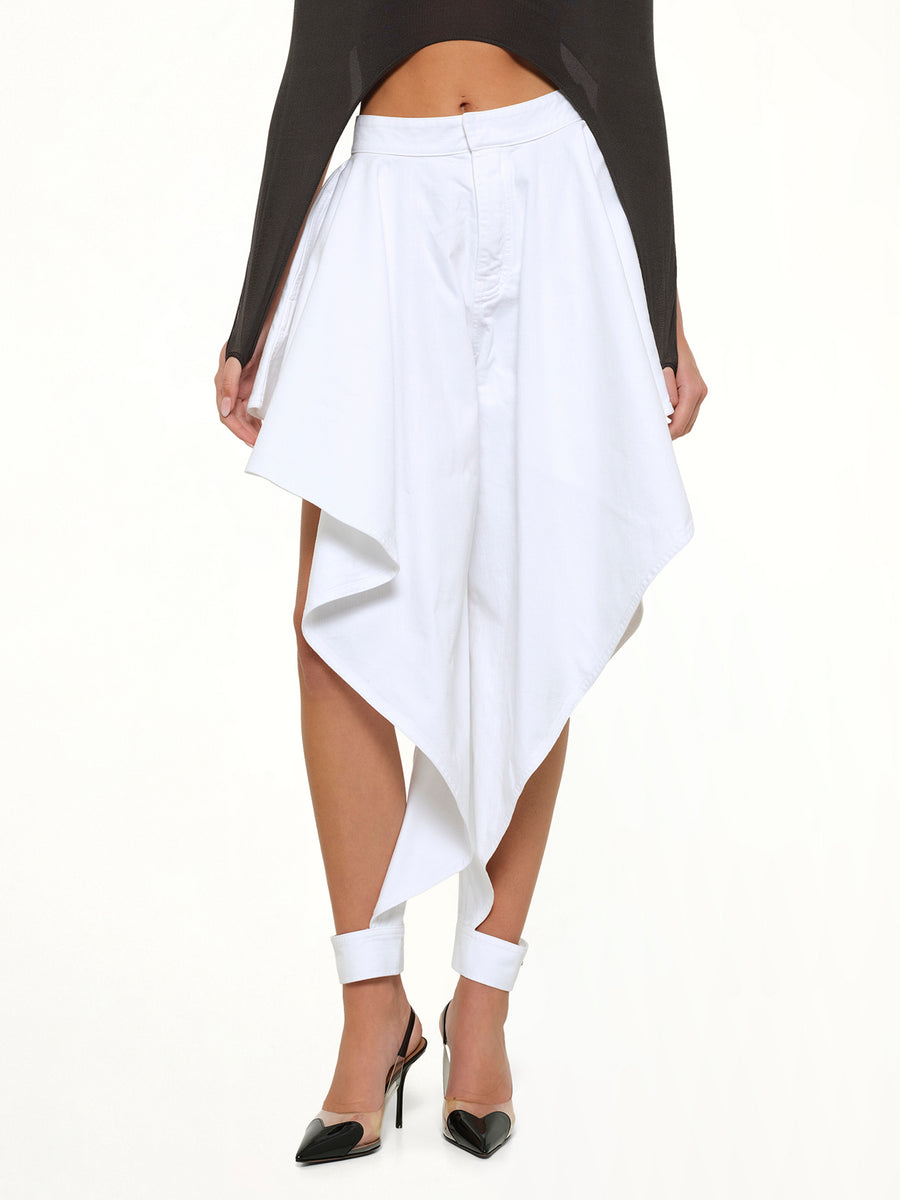 Panelled Pants in White Denim