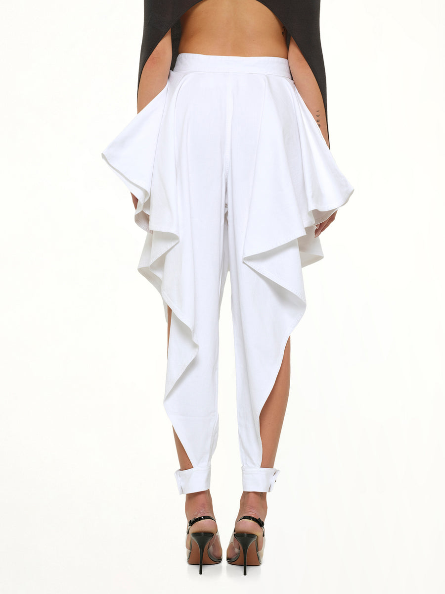 Panelled Pants in White Denim