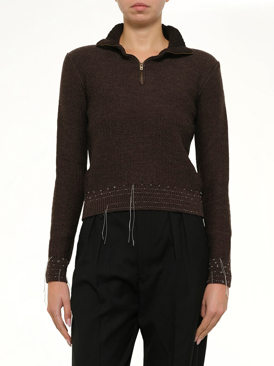 Quarter-Zip Sweater in Brown