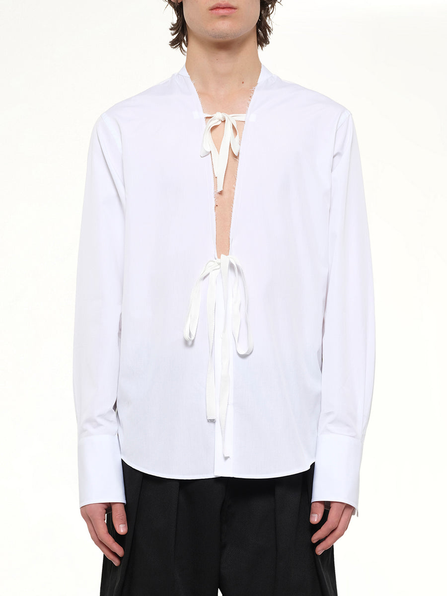 V Neck Long Sleeved Shirt in White