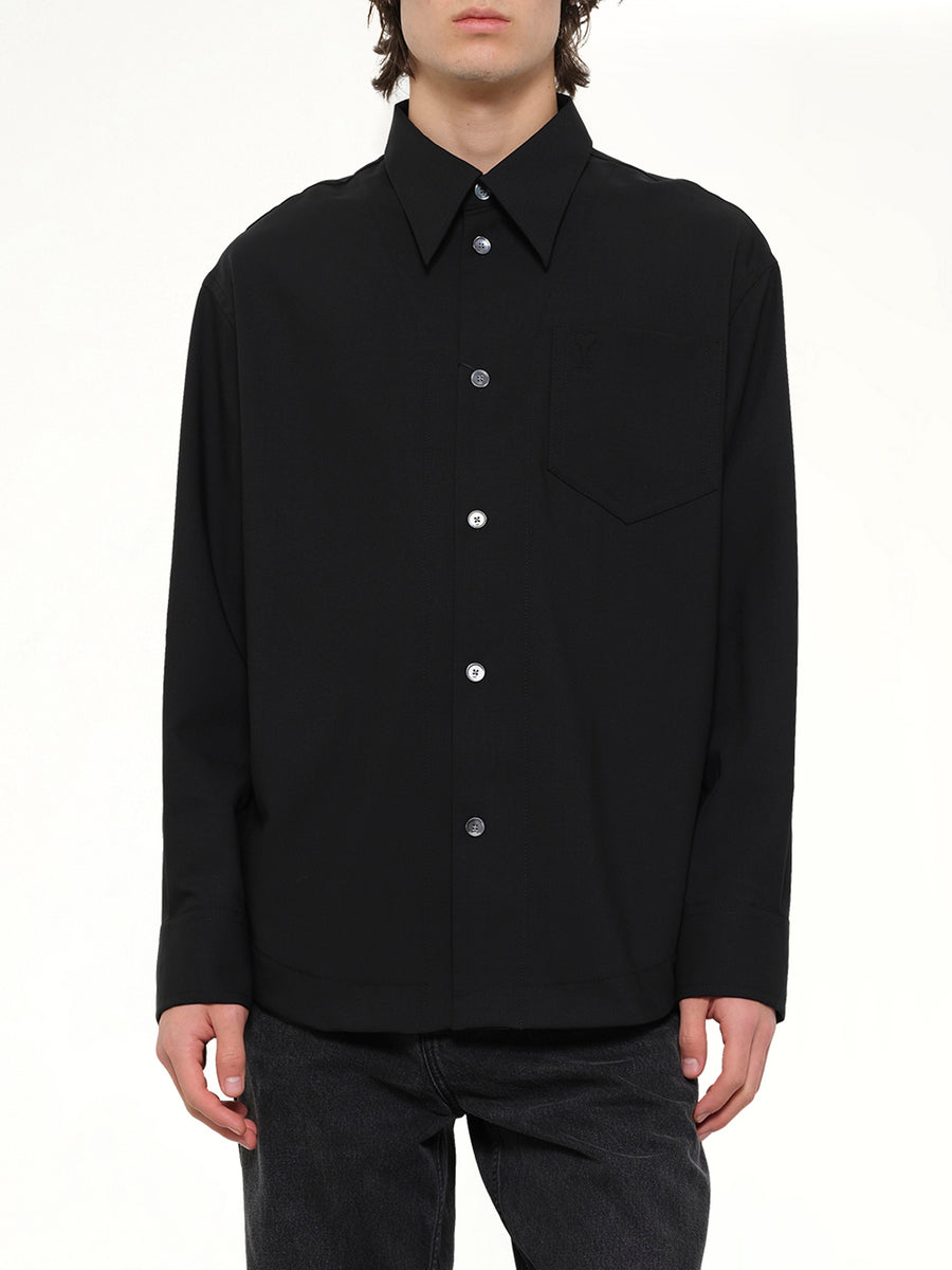 Wool Garbadine Embossed ADC Shirt in Black