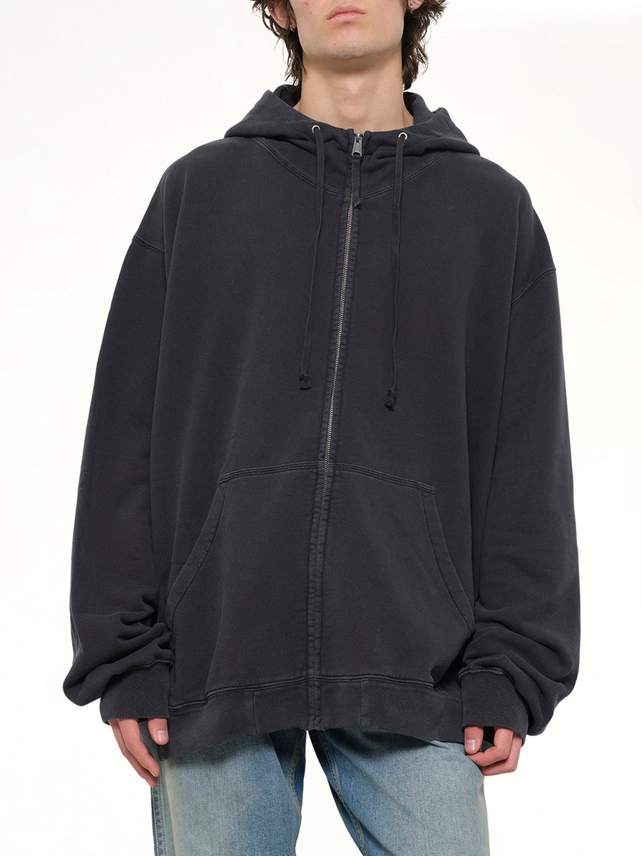Zip Hoodie in Washed Black
