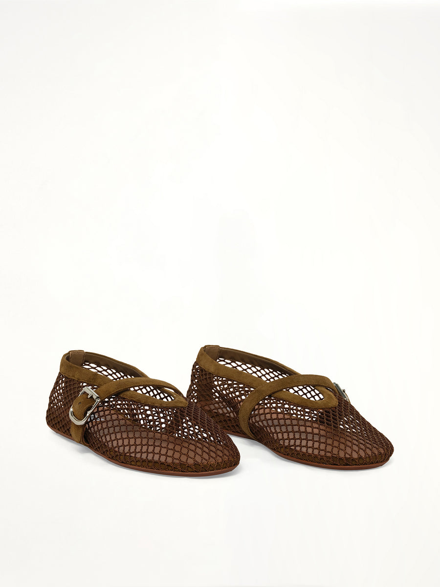 Ballet Fishnet Flats in Vert Khaki