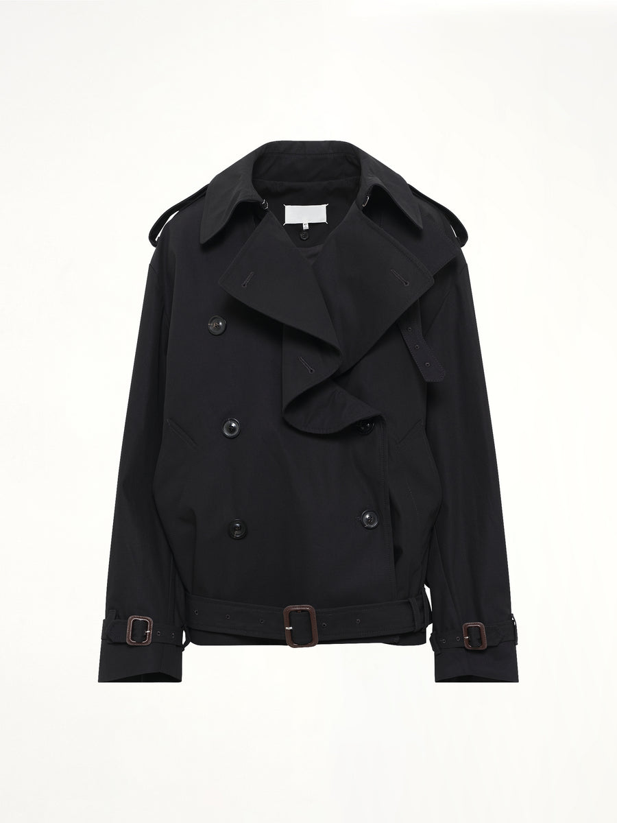 Open Neck Trench Jacket in Black