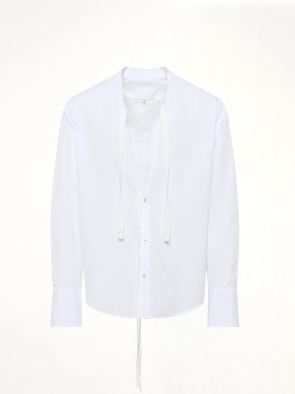 V Neck Long Sleeved Shirt in White