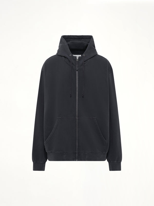 Zip Hoodie in Washed Black
