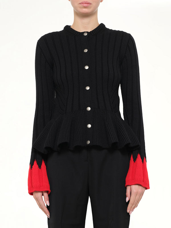Alexander McQueen - Peplum Cardigan in Black/Red