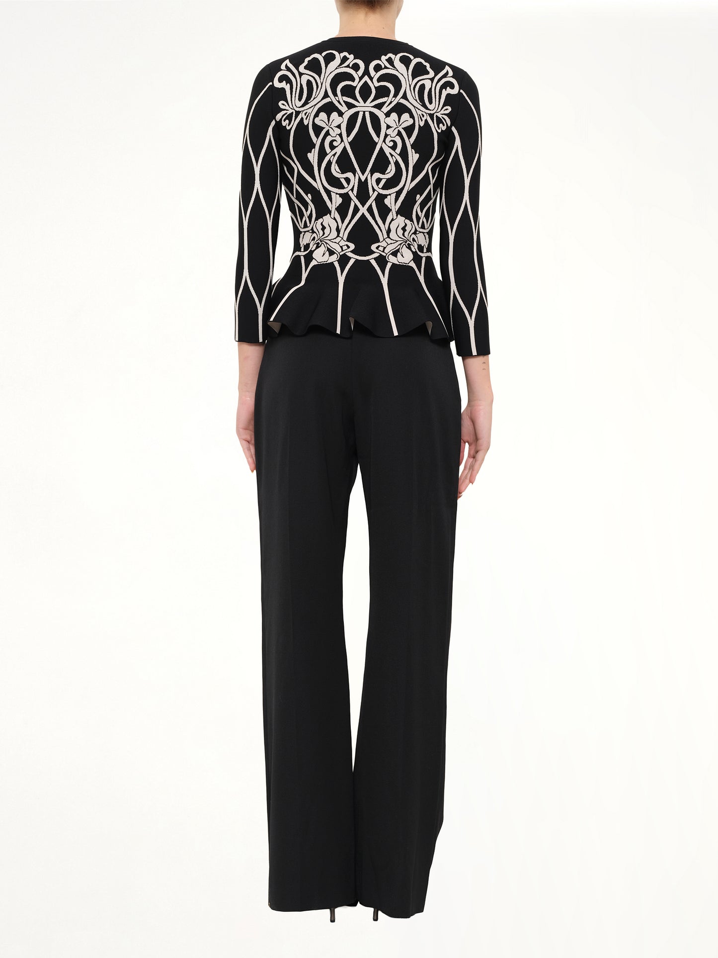 Embroidered Ruffle Cardigan in Black