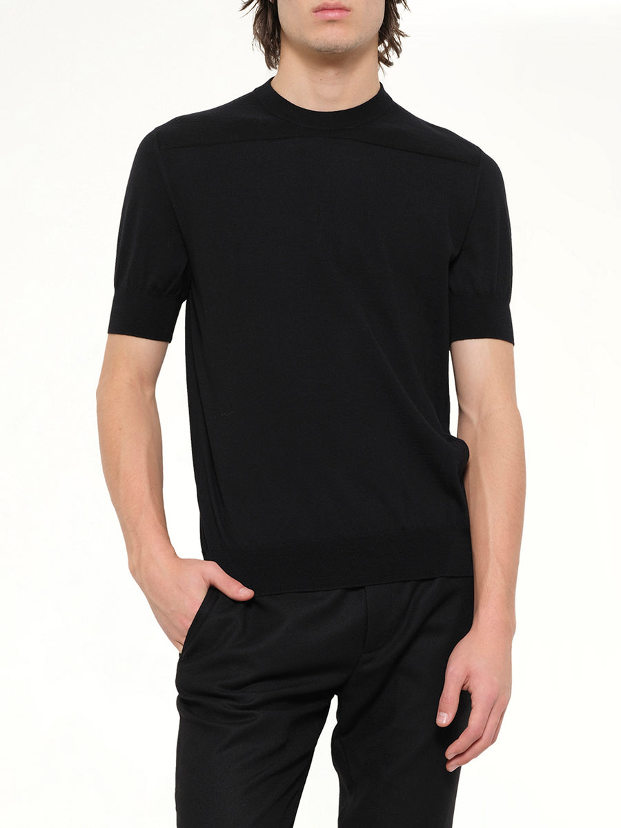 Fine Merino Knit T-Shirt in Black