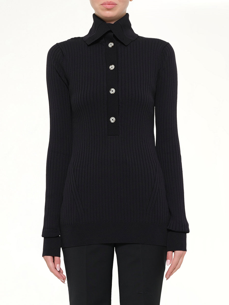 High Neck Henley in Black