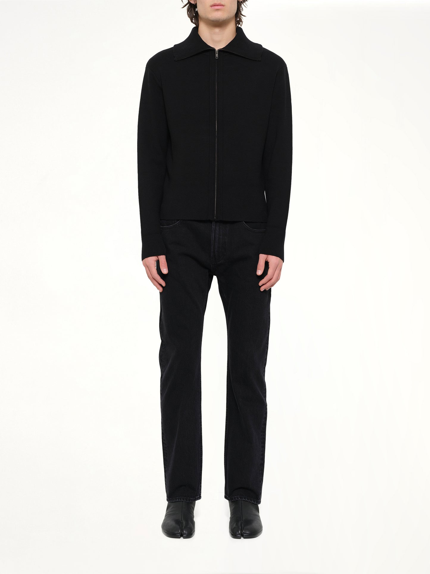 Knit Zip Up Jacket in Black