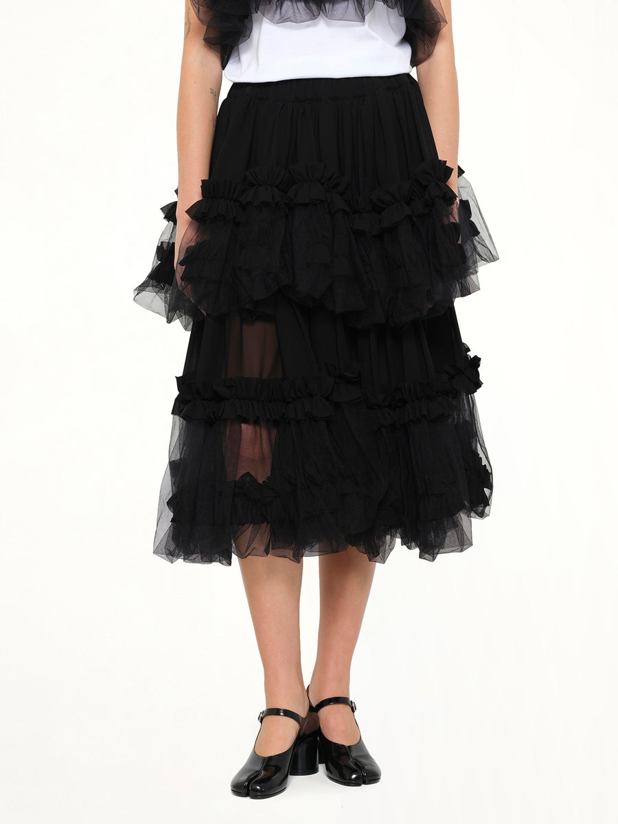 Organza Gathered Skirt in Black