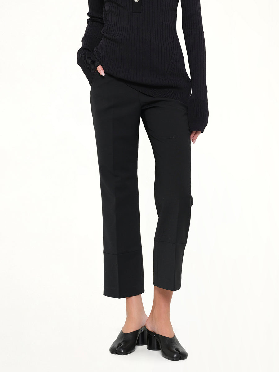 Step Hem Pants in Black Wool