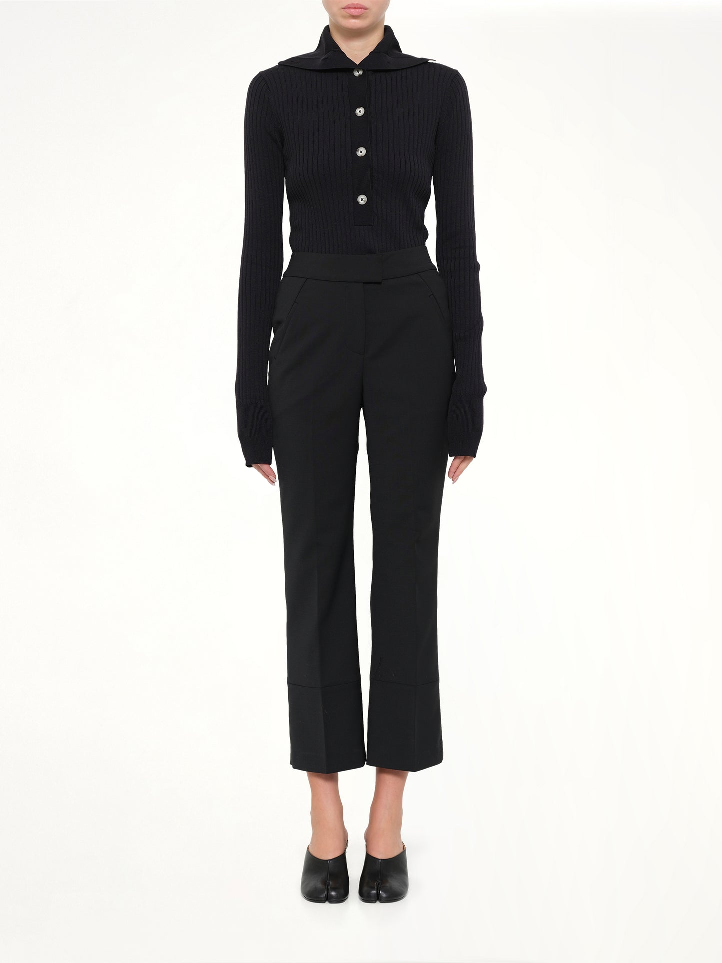 Step Hem Pants in Black Wool
