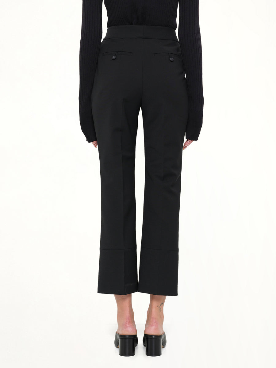 Step Hem Pants in Black Wool