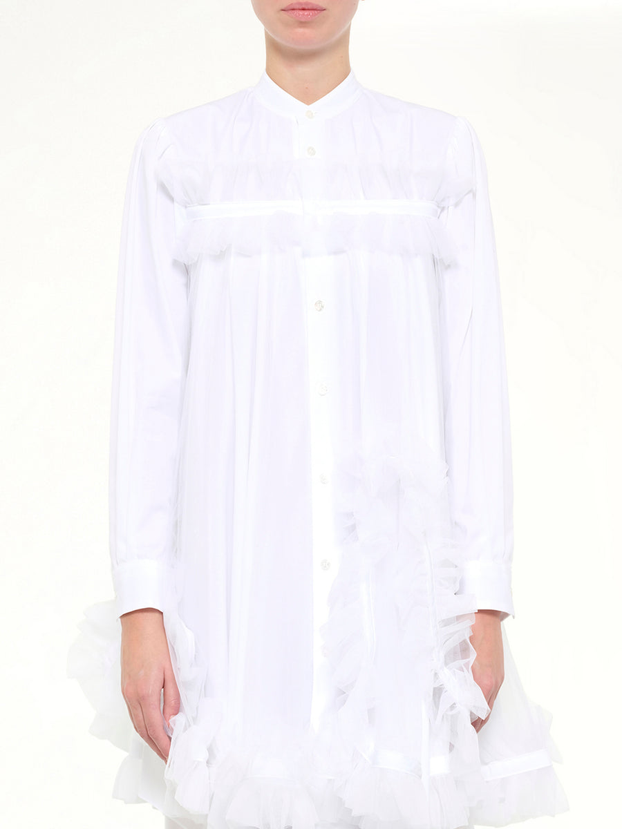 Tulle Shirt Dress in White