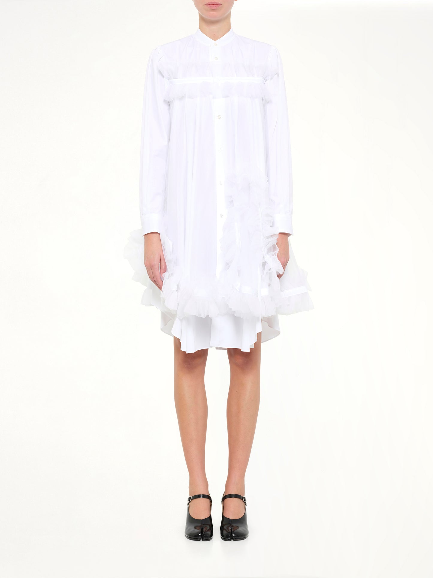 Tulle Shirt Dress in White