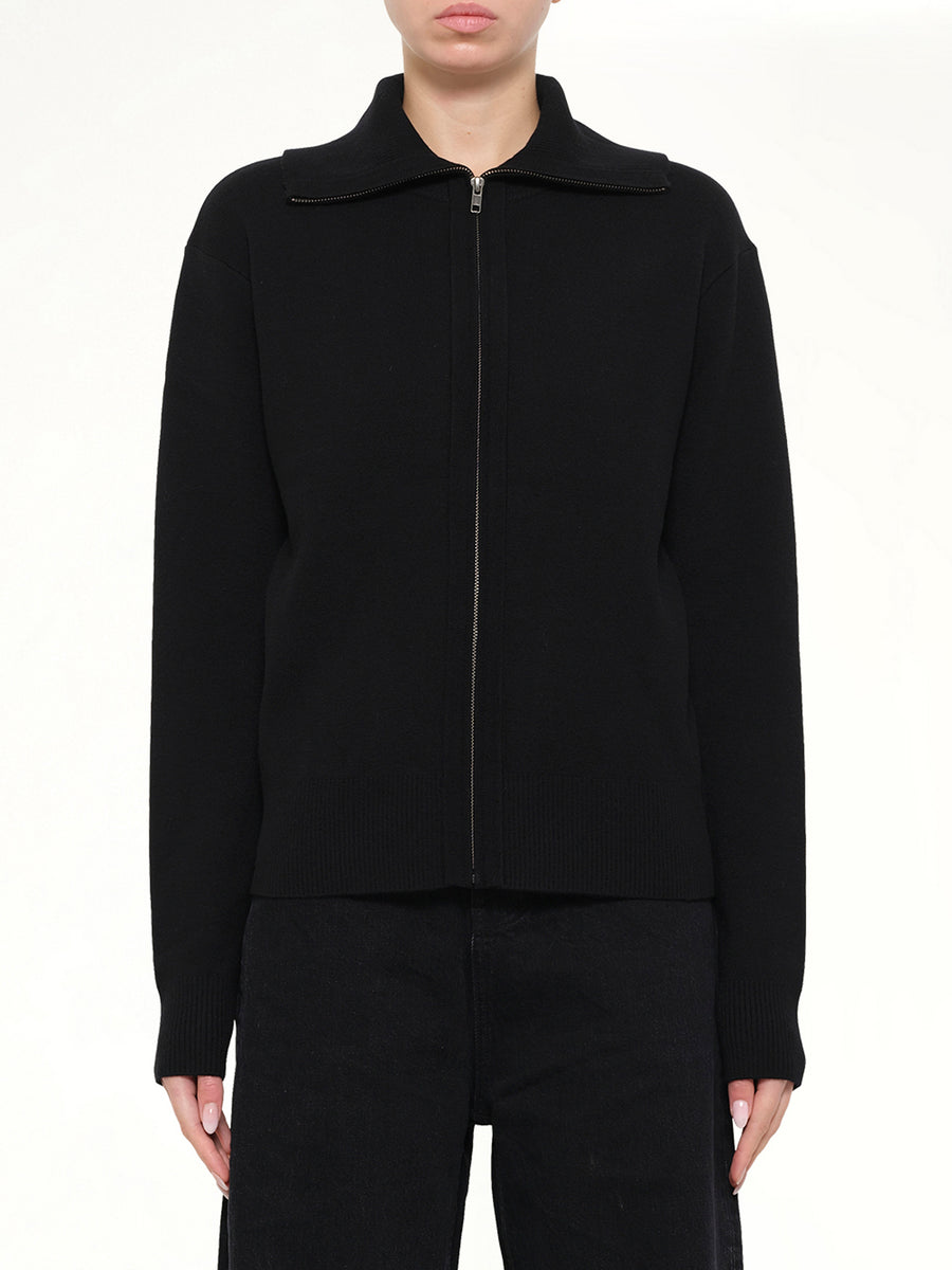 Knit Zip Up Jacket in Black