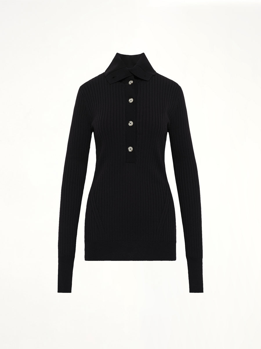 High Neck Henley in Black