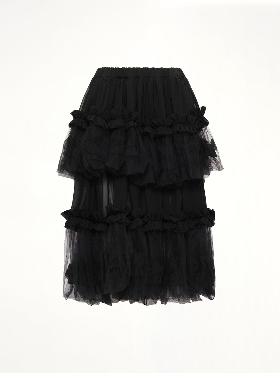 Organza Gathered Skirt in Black