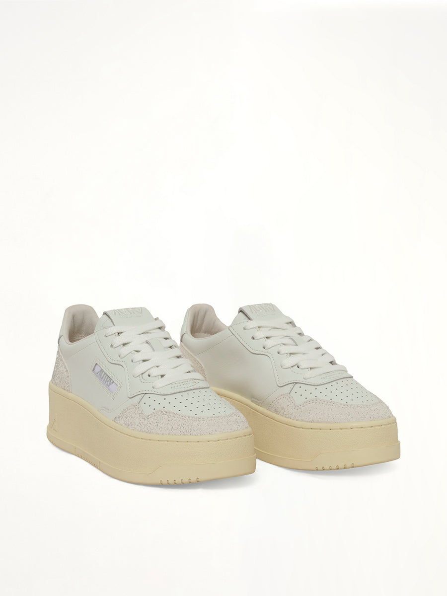 Platform Low Sneaker in White/Grey