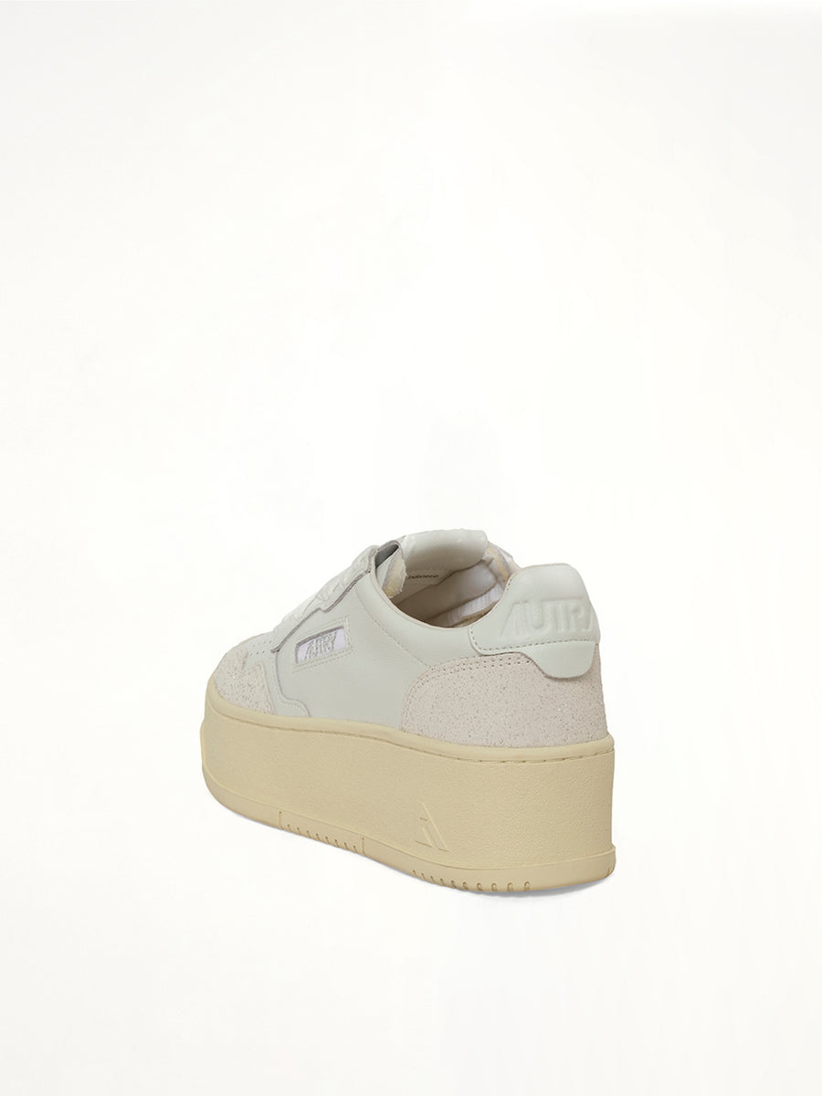 Platform Low Sneaker in White/Grey