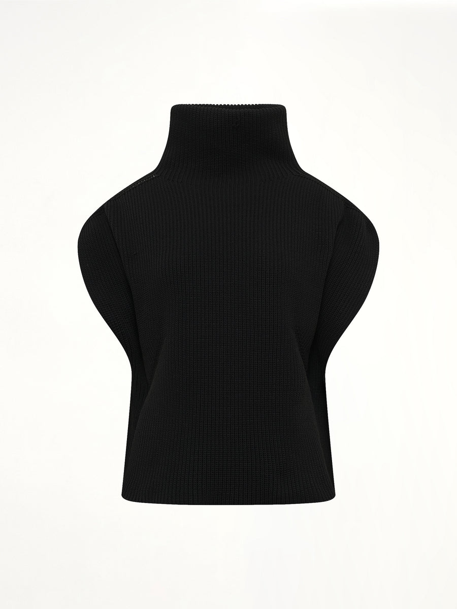 Low Gauge Crease Highneck Top in Black