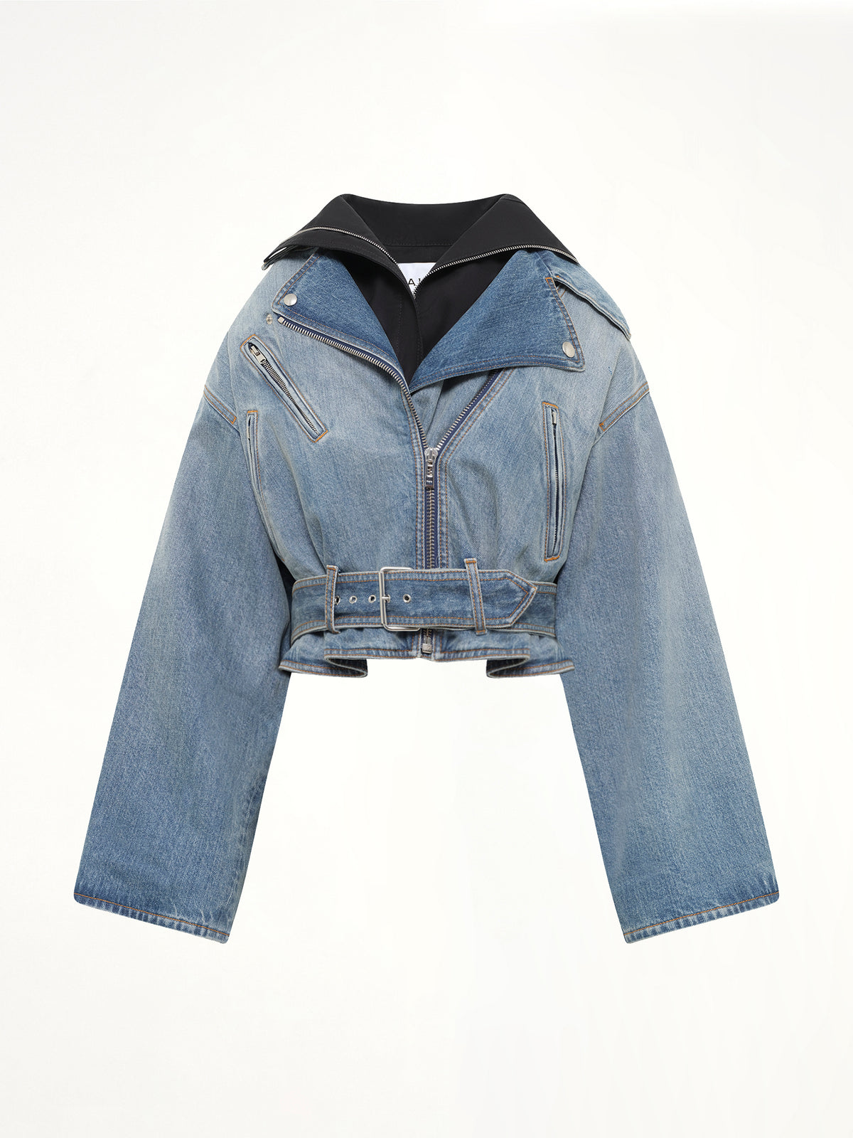 Raw Denim Layered Jacket in Faded Blue