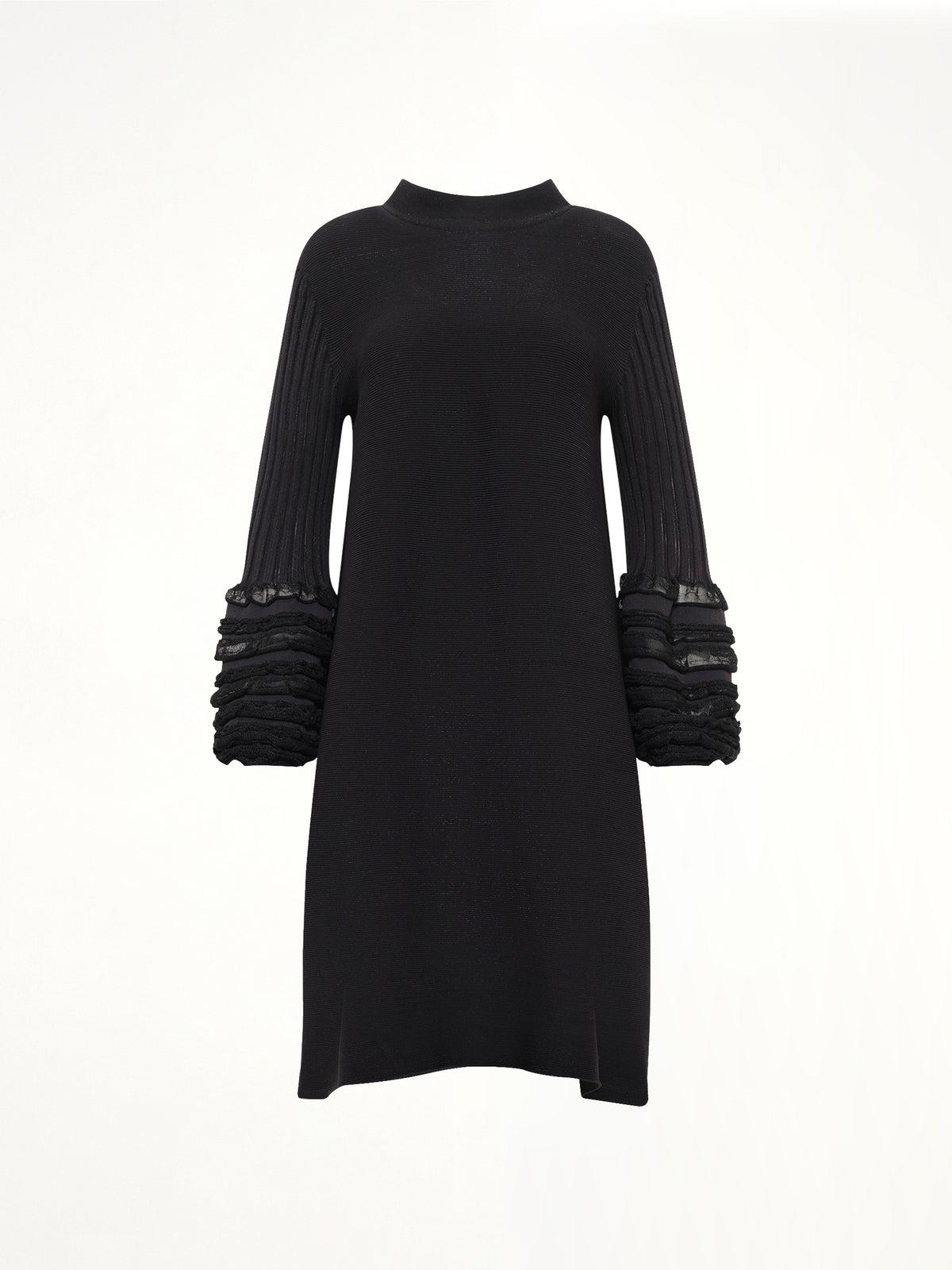 Pottery Swell Glitter Long Bell Sleeve Flare Mini Dress in Black