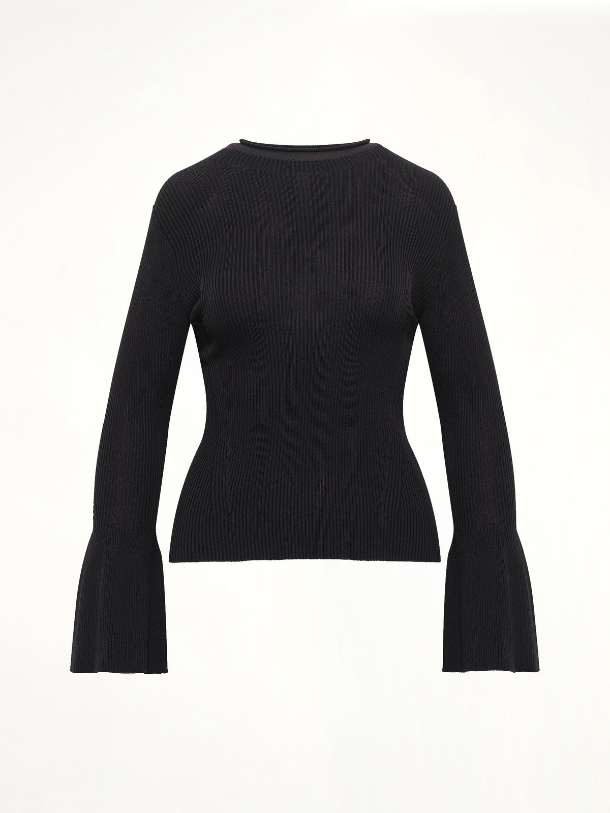 Soft Portrait Long Bell Sleeve Top in Black