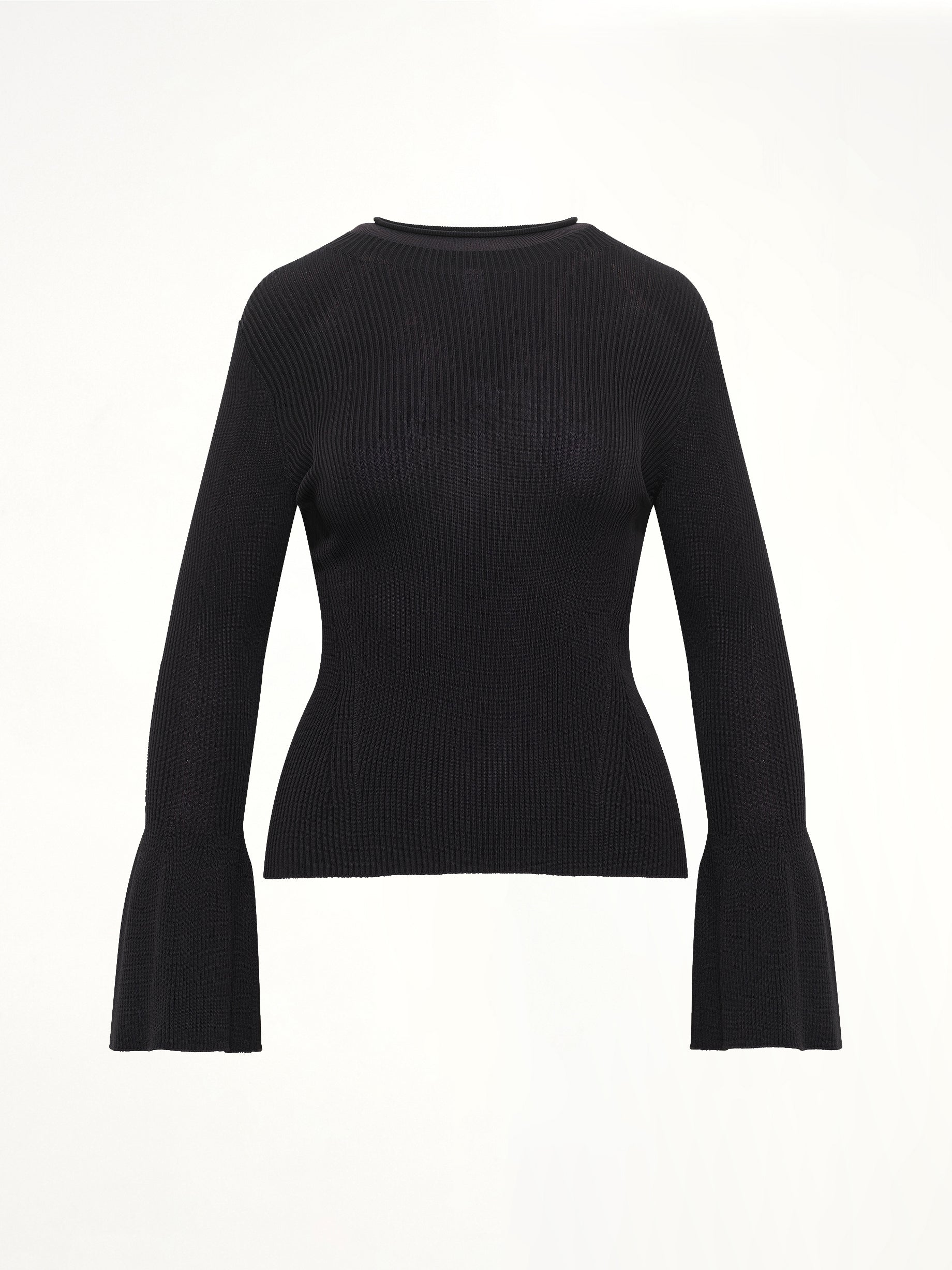 Soft Portrait Long Bell Sleeve Top in Black