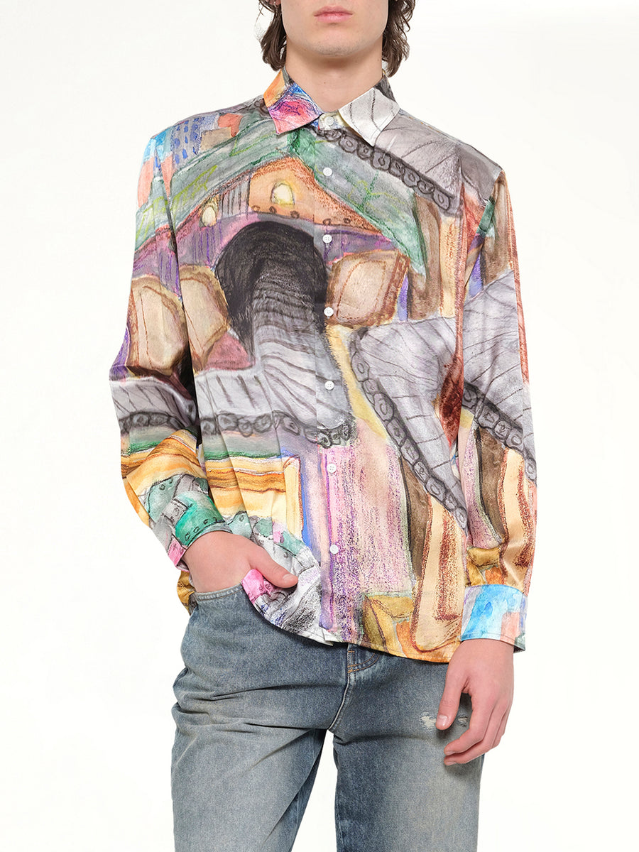 Book Page Silk Shirt in Multicolour