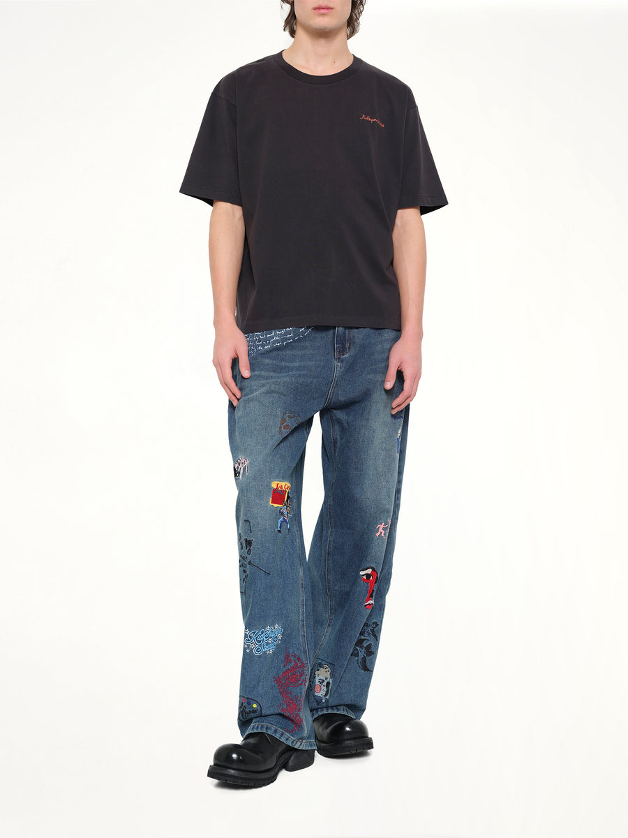 Dove Pattern T-Shirt in Washed Black
