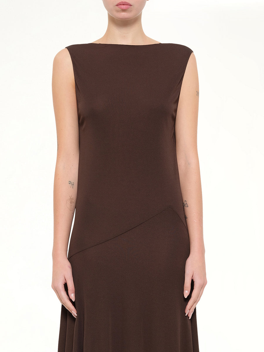 Jersey Crepe Backless Dress in Marroon Fonce