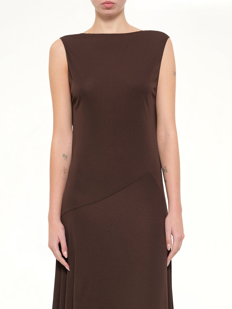 Jersey Crepe Backless Dress in Marroon Fonce